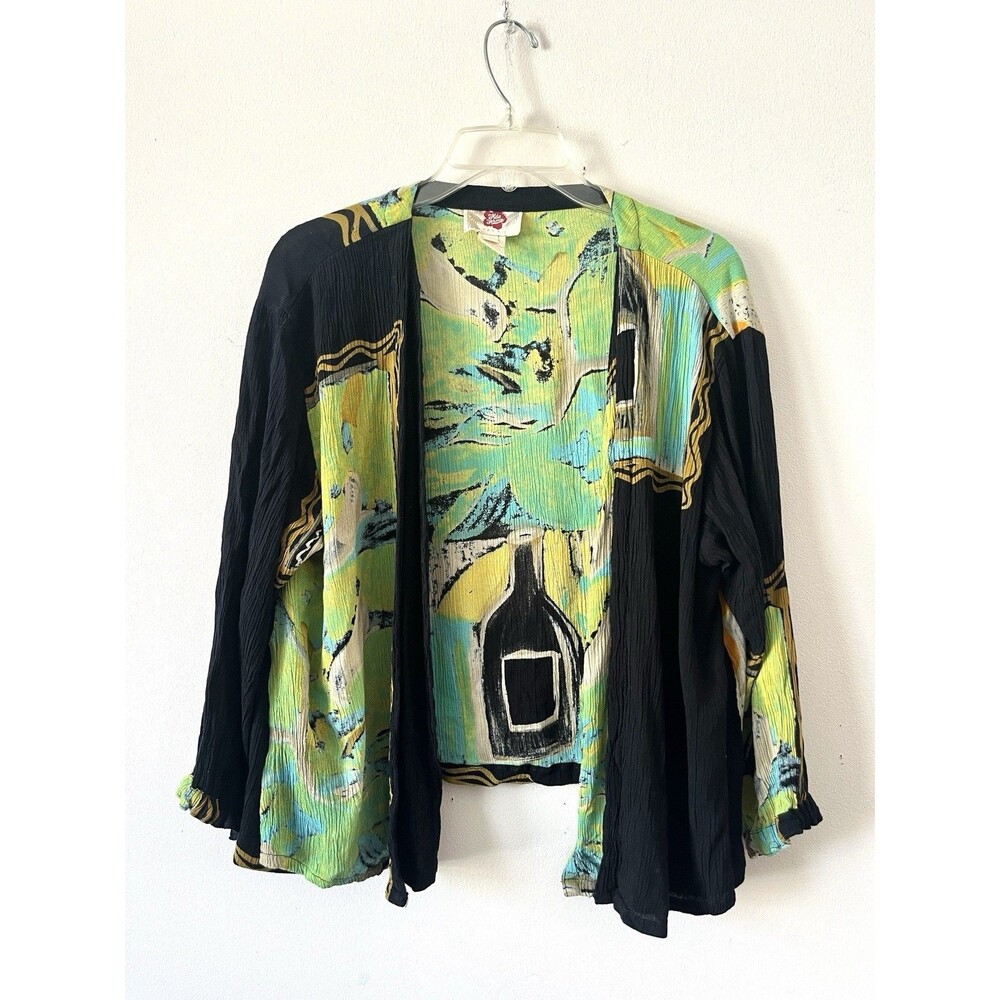 Hilo Hattie Hawaii Kimono Jacket Women's L Wine Print Open Front